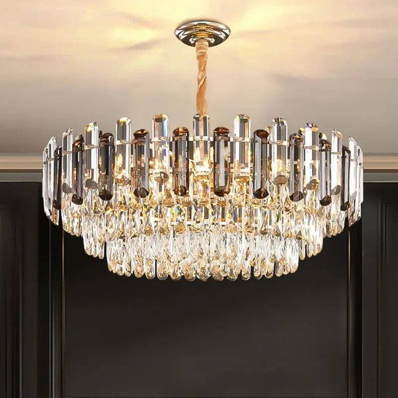 Luis Rounded Two - Tier Crystal Cut Edge Chandelier - Lumos Glows136:200003939warm light(3000k 80cm ceiling Double