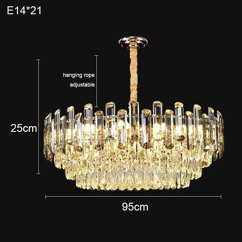 Luis Rounded Two - Tier Crystal Cut Edge Chandelier - Lumos Glows136:2000025723 lights changeable 95cm Pendant