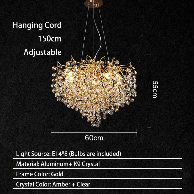 Luxussio | Modern Crystal Gold Chandelier with LED Lights - Lumos Glows color light 17560cm Silver bracket
