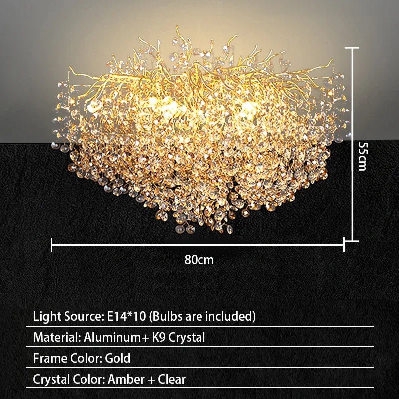 Luxussio | Modern Crystal Gold Chandelier with LED Lights - Lumos Glows color ligh Ceiling 80cm;5:361386Silver bracket