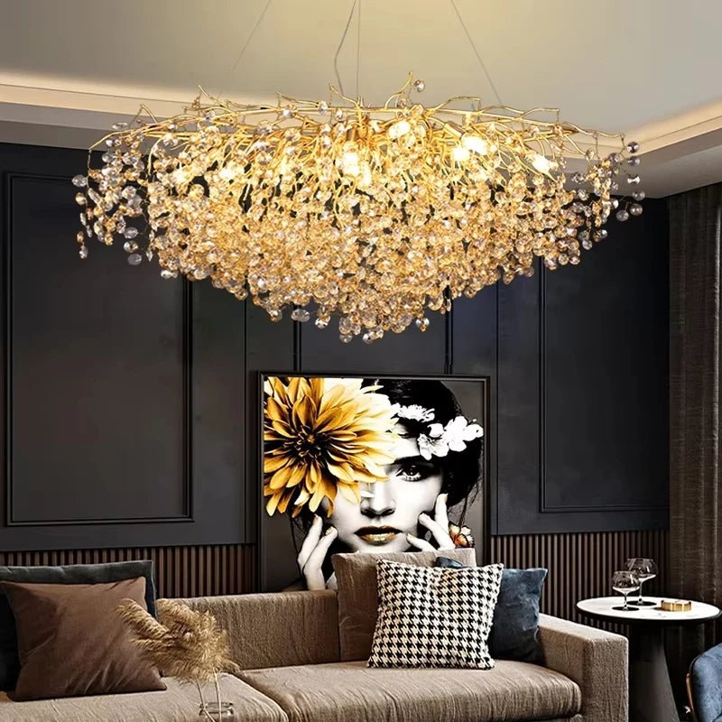 Luxussio | Modern Crystal Gold Chandelier with LED Lights - Lumos Glows136:200003938Neutral light 4000k Silver bracket