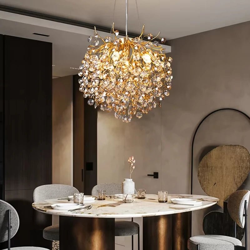 Luxussio | Modern Crystal Gold Chandelier with LED Lights - Lumos Glows136:200003938Neutral light 4000k Silver bracket