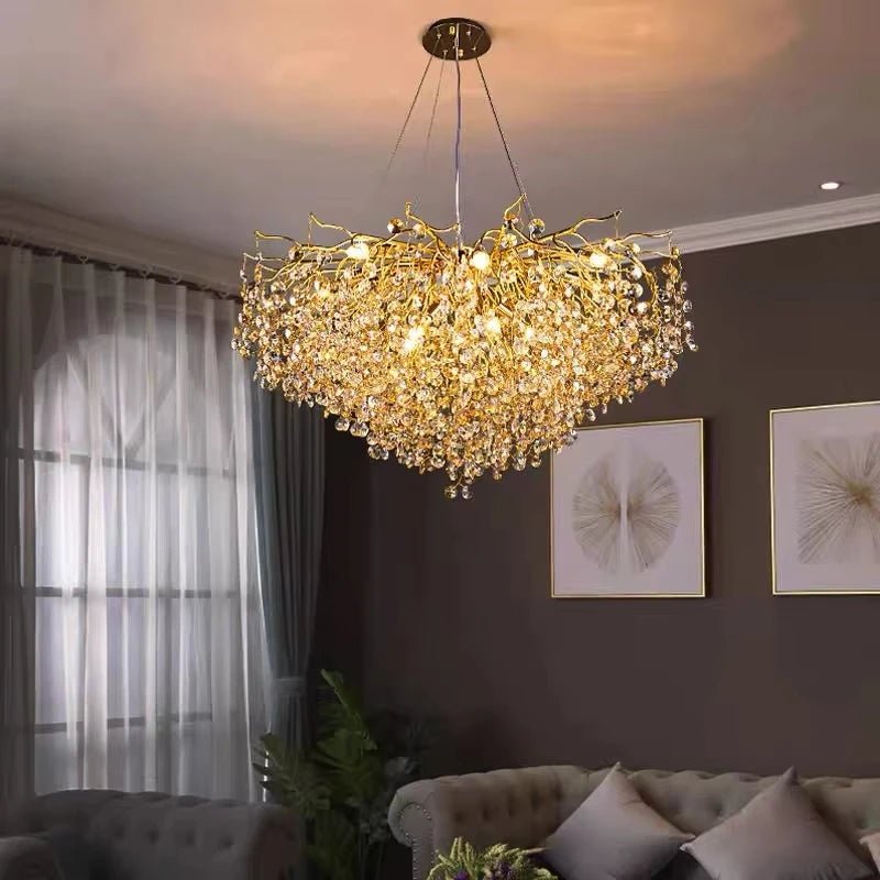 Luxussio | Modern Crystal Gold Chandelier with LED Lights - Lumos Glows136:200003938Neutral light 4000k Silver bracket