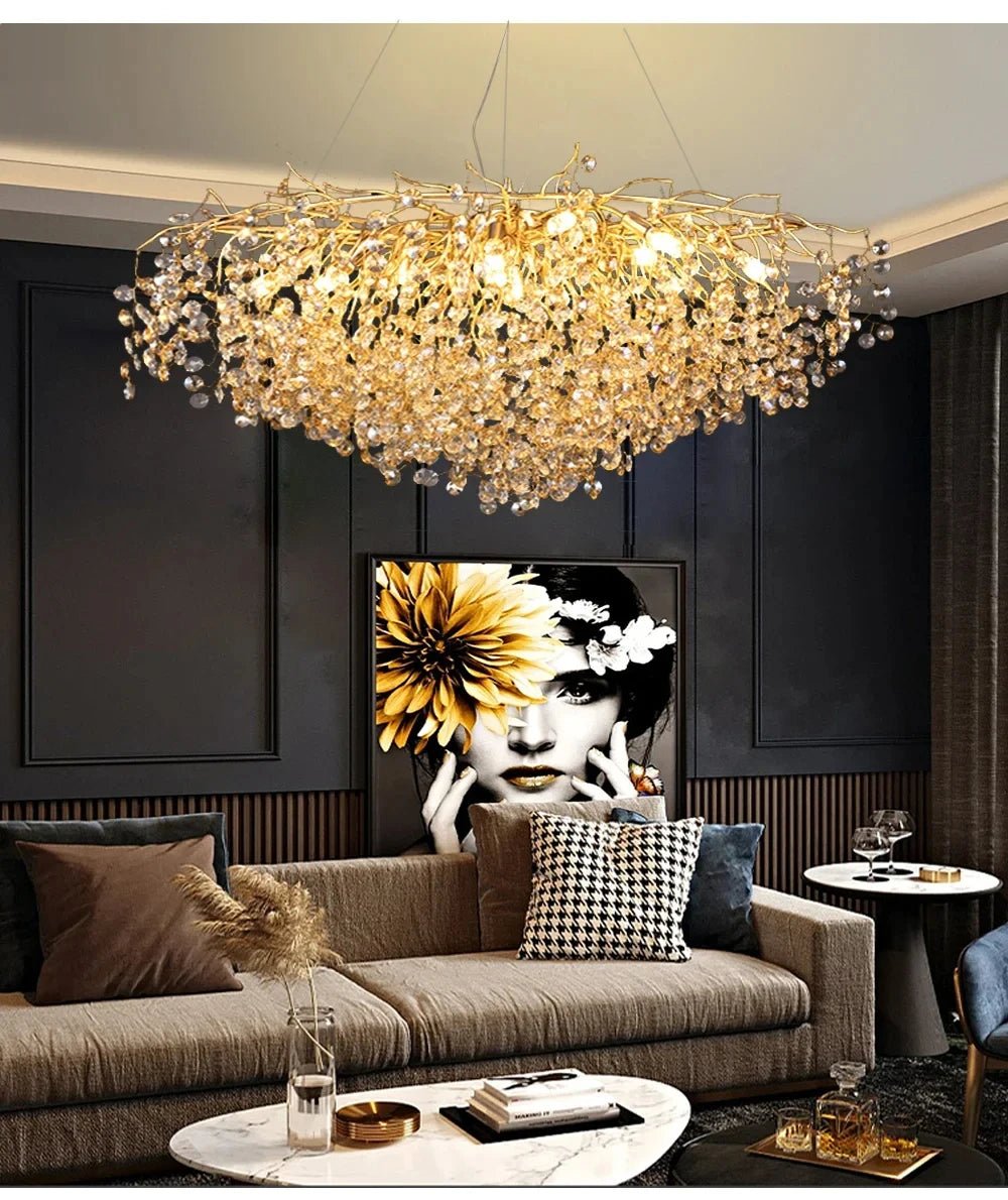 Luxussio | Modern Crystal Gold Chandelier with LED Lights - Lumos Glows136:200003938Neutral light 4000k Silver bracket