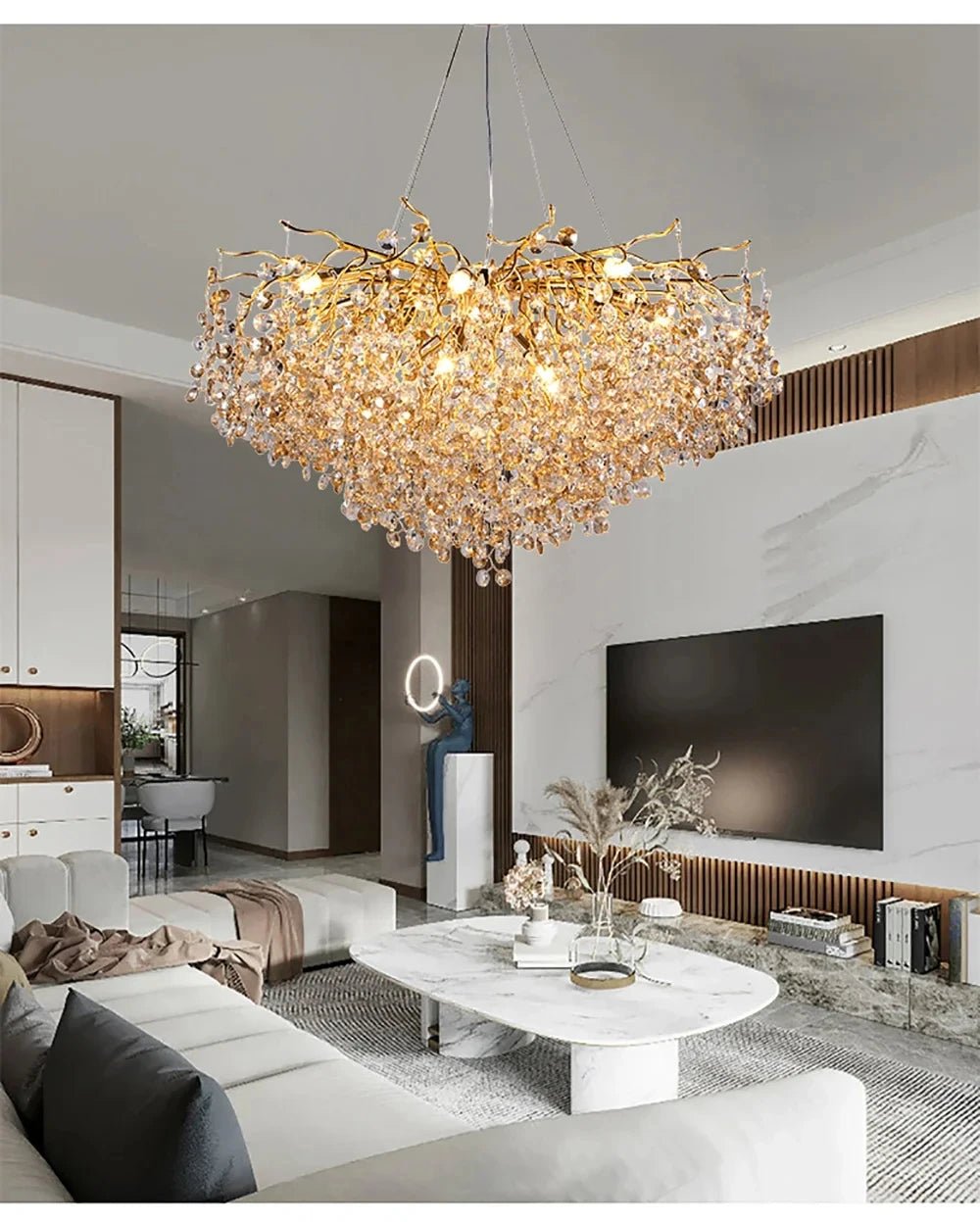 Luxussio | Modern Crystal Gold Chandelier with LED Lights - Lumos Glows136:200003938Neutral light 4000k Silver bracket