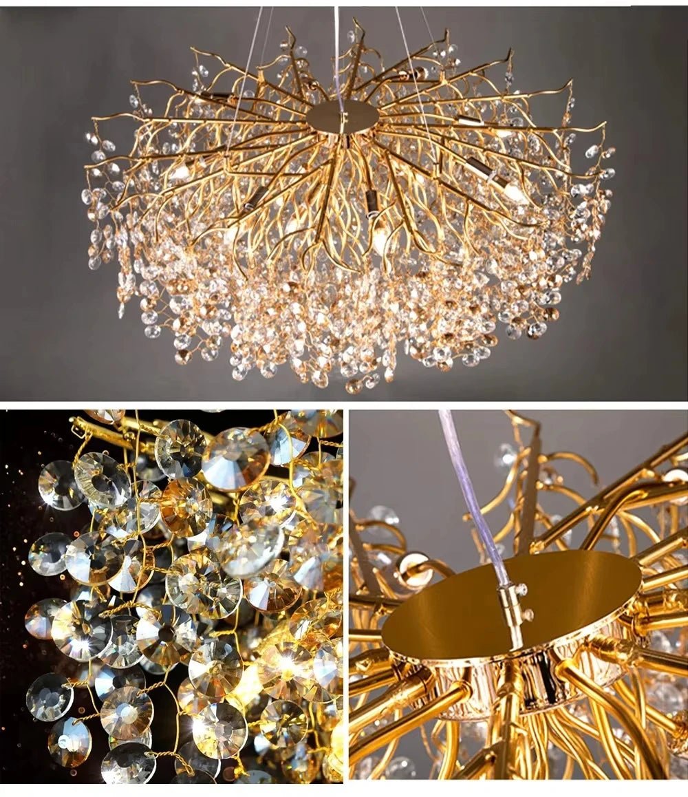 Luxussio | Modern Crystal Gold Chandelier with LED Lights - Lumos Glows136:200003938Neutral light 4000k Silver bracket