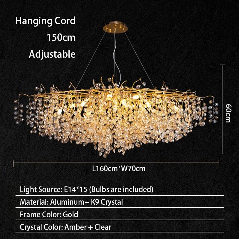 Luxussio | Modern Crystal Gold Chandelier with LED Lights - Lumos Glows136:200003938Neutral light 4000k Oval Silver bracket
