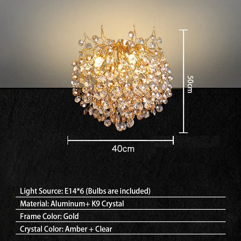 Luxussio | Modern Crystal Gold Chandelier with LED Lights - Lumos Glows color light Ceiling 40cm;5:361386Silver bracket