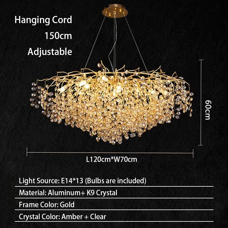 Luxussio | Modern Crystal Gold Chandelier with LED Lights - Lumos Glows color light Oval L120cm Silver bracket