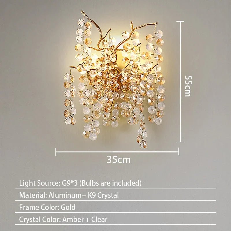 Luxussio | Modern Crystal Gold Chandelier with LED Lights - Lumos Glows color light Wall Lamp Silver bracket