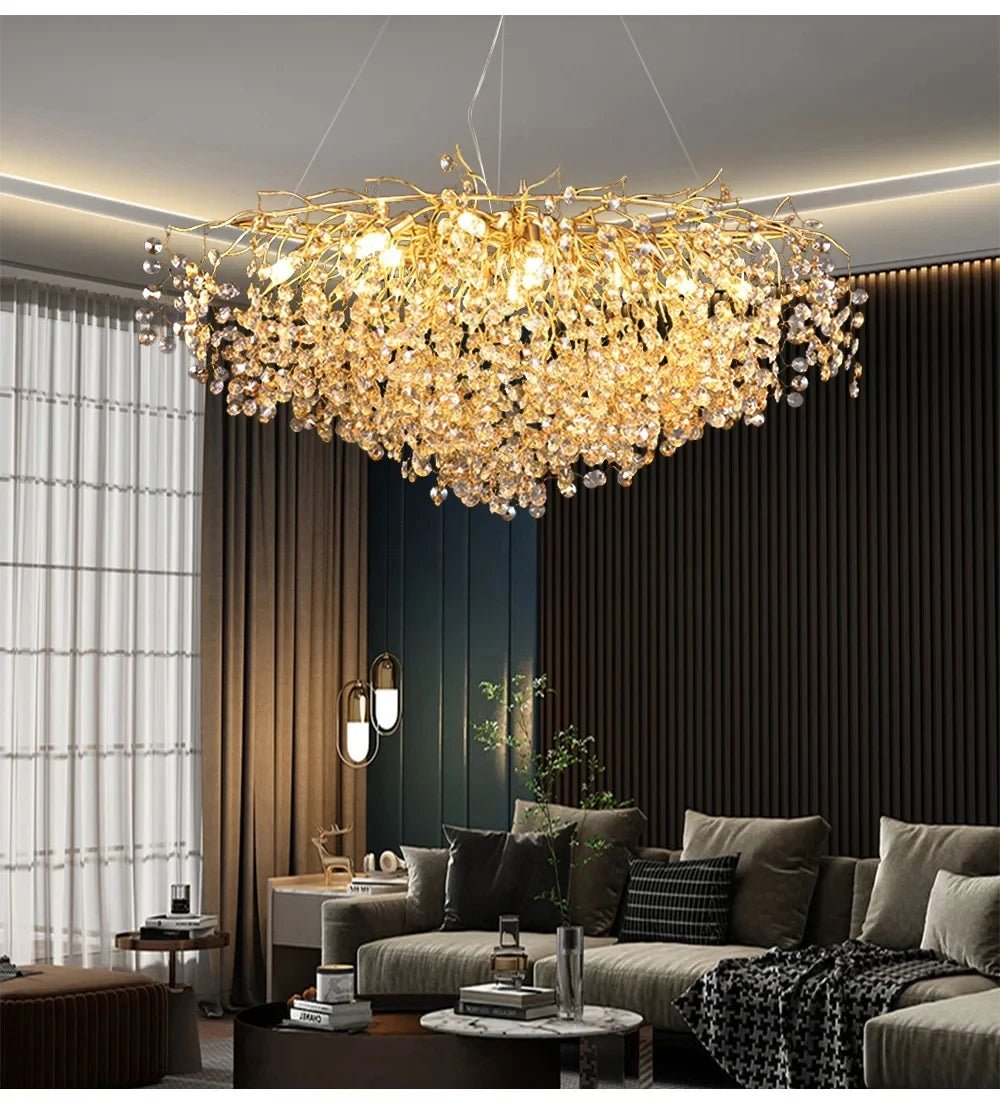 Luxussio | Modern Crystal Gold Chandelier with LED Lights - Lumos Glows136:200003938Neutral light 4000k Silver bracket