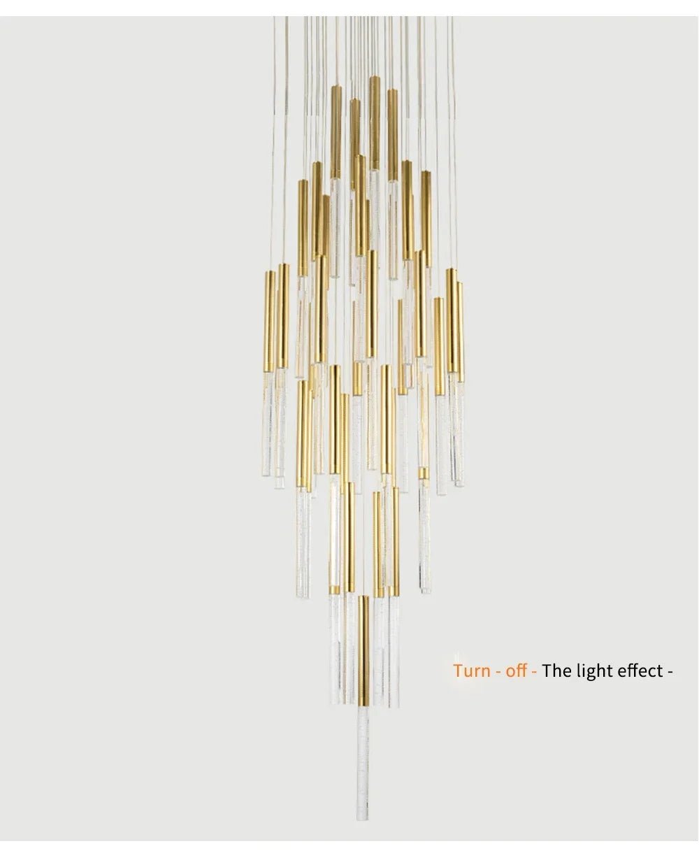 Mya Copper & Crystal Strand Chandelier - Modern Linear LED Light - Lumos Glows  H350cm 49lights Gold