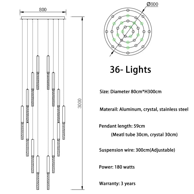 Mya Copper & Crystal Strand Chandelier - Modern Linear LED Light - Lumos Glows  H300cm 36 lights Gold