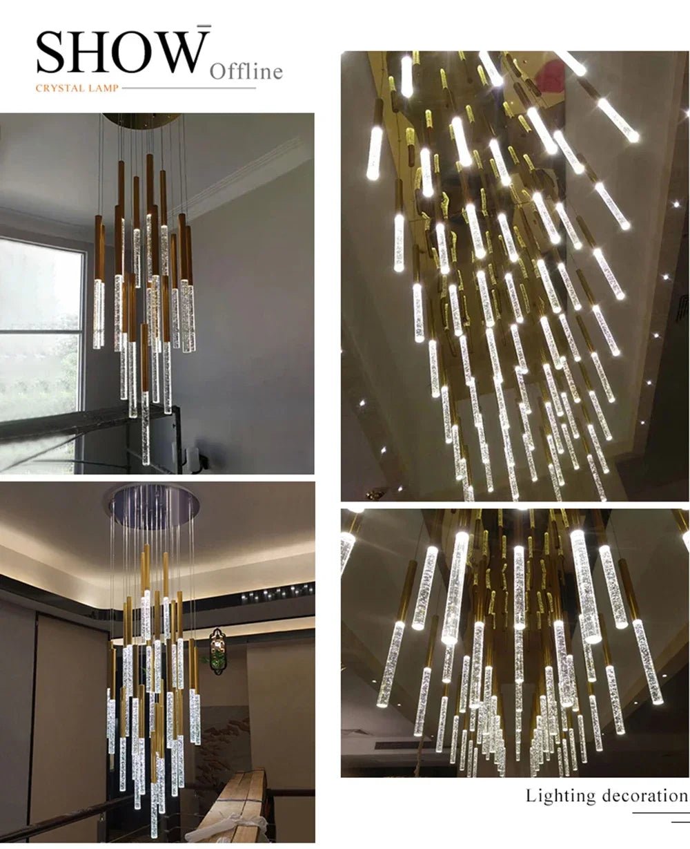 Mya Copper & Crystal Strand Chandelier - Modern Linear LED Light - Lumos Glows H350cm 49lights Gold