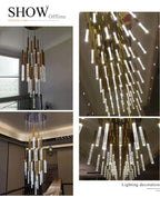 Mya Copper & Crystal Strand Chandelier - Modern Linear LED Light - Lumos Glows H350cm 49lights Gold