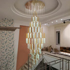 Mya Copper & Crystal Strand Chandelier - Modern Linear LED Light - Lumos Glows H350cm 49 Gold