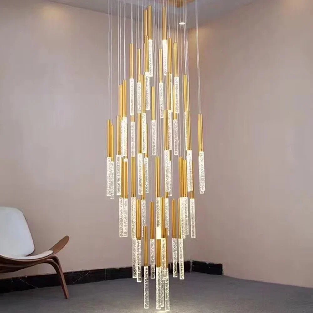 Mya Copper & Crystal Strand Chandelier - Modern Linear LED Light - Lumos Glows H350cm 49lights Gold