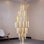 Mya Copper & Crystal Strand Chandelier - Modern Linear LED Light - Lumos Glows H350cm 49lights Gold