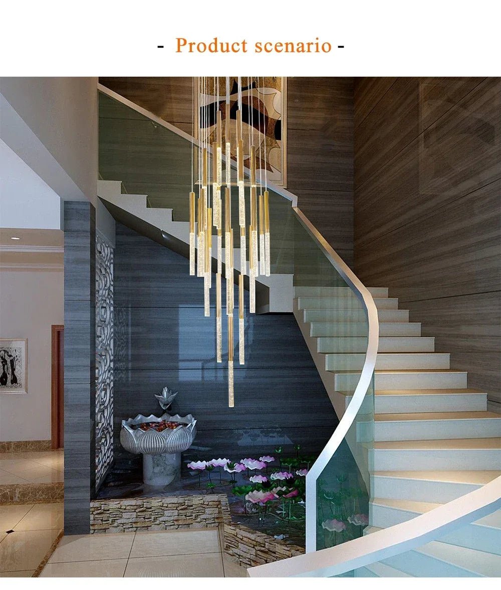 Mya Copper & Crystal Strand Chandelier - Modern Linear LED Light - Lumos Glows  H350cm 49lights Gold