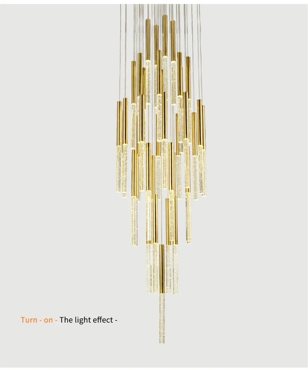 Mya Copper & Crystal Strand Chandelier - Modern Linear LED Light - Lumos Glows H350cm 49 Gold