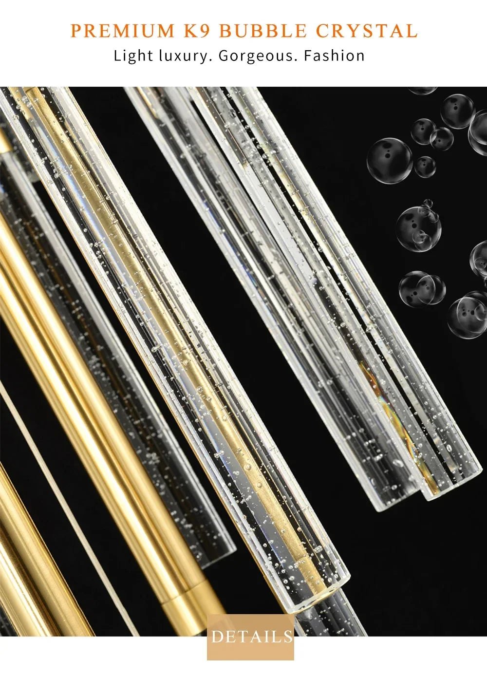 Mya Copper & Crystal Strand Chandelier - Modern Linear LED Light - Lumos Glows  H350cm 49lights; Gold