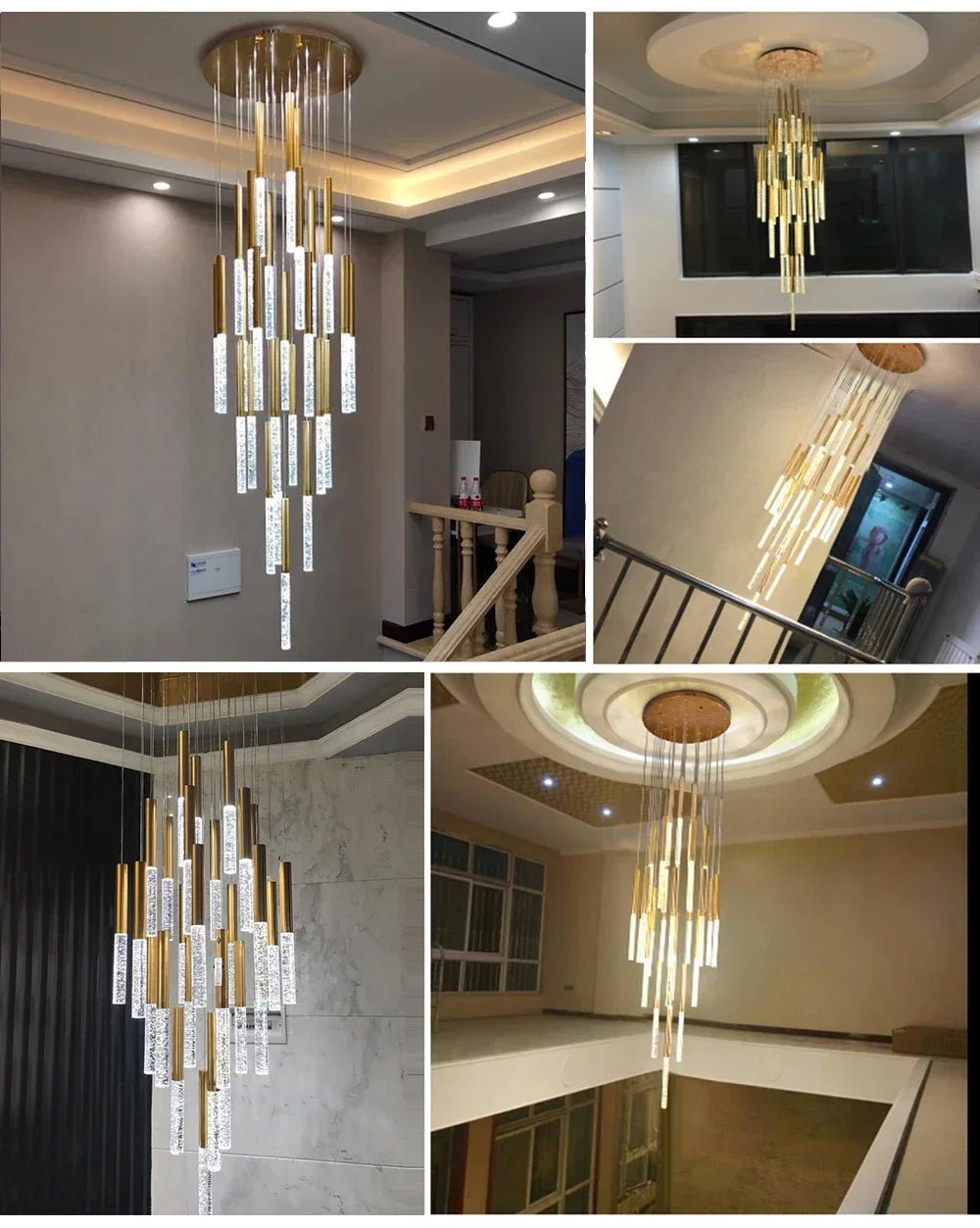 Mya Copper & Crystal Strand Chandelier - Modern Linear LED Light - Lumos Glows H350cm 49lights Gold