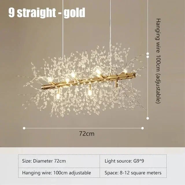 Nordic Alice Dandelion Crystal Chandelier – A Dimensional Masterpiece - Lumos GlowsLighting Warm Light 3000K Gold-72cm