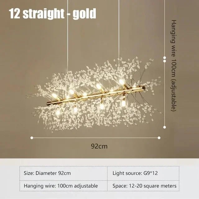 Nordic Alice Dandelion Crystal Chandelier – A Dimensional Masterpiece - Lumos GlowsLighting Warm Light 3000K Gold-92cm
