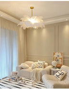 Nordic Ostrich Feather Pendant Lamp – Elegant & Ethereal Glow - Lumos Glows Warm light white  customized 100cm 34 feathers