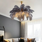 Nordic Ostrich Feather Pendant Lamp – Elegant & Ethereal Glow - Lumos Glows Warm light  customized Boom 100cm 34 feathers