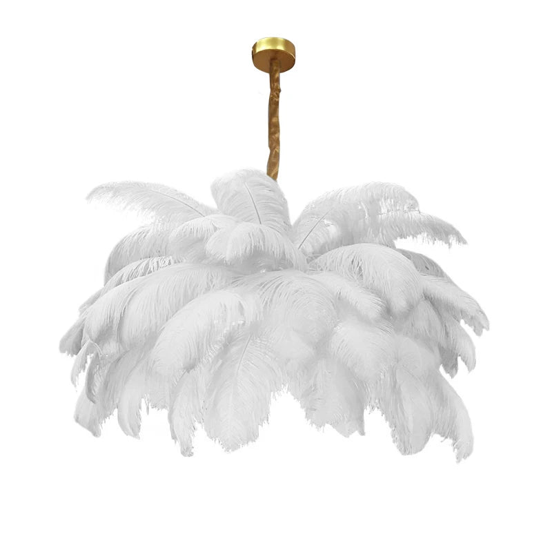 Nordic Ostrich Feather Pendant Lamp – Elegant & Ethereal Glow - Lumos Glows Warm light white  customized 100cm 34 feathers