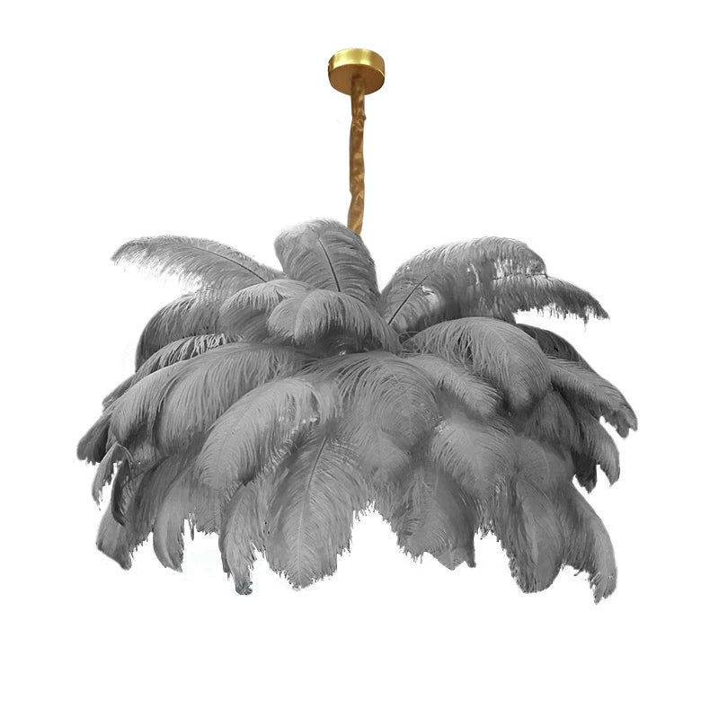 Nordic Ostrich Feather Pendant Lamp – Elegant & Ethereal Glow - Lumos Glows Warm light white  customized 100cm 34 feathers