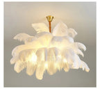 Nordic Ostrich Feather Pendant Lamp – Elegant & Ethereal Glow - Lumos Glows Warm white  customized Boom 100cm 34 feathers