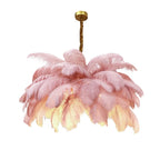 Nordic Ostrich Feather Pendant Lamp – Elegant & Ethereal Glow - Lumos Glows Warm light white  customized 100cm 34 feathers