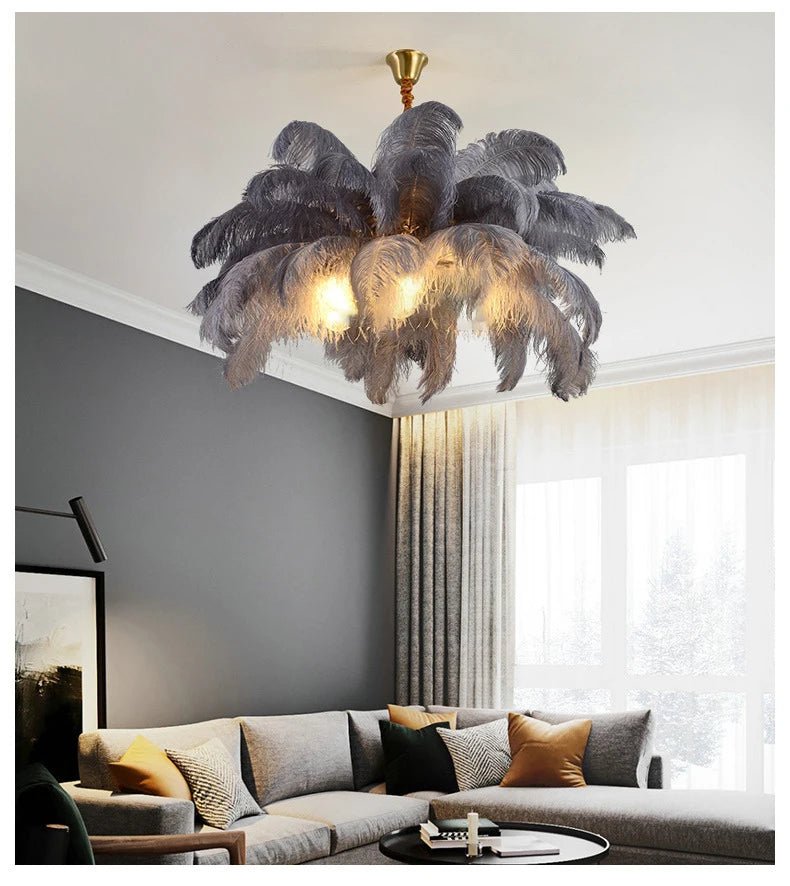 Nordic Ostrich Feather Pendant Lamp – Elegant & Ethereal Glow - Lumos Glows Warm light white  customized Boom 100cm 34