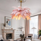 Nordic Ostrich Feather Pendant Lamp – Elegant & Ethereal Glow - Lumos Glows1 Warm light white  customized 100cm 34 feathers