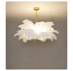 Nordic Ostrich Feather Pendant Lamp – Elegant & Ethereal Glow - Lumos Glows Warm light white  customized 100cm 34 feathers