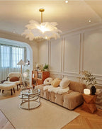 Nordic Ostrich Feather Pendant Lamp – Elegant & Ethereal Glow - Lumos Glows Warm light white  customized 100cm 34 feathers