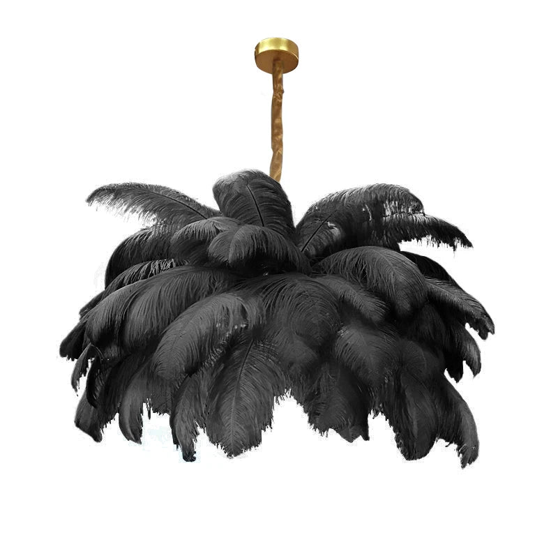 Nordic Ostrich Feather Pendant Lamp – Elegant & Ethereal Glow - Lumos Glows Warm light white  customized 100cm 34 feathers