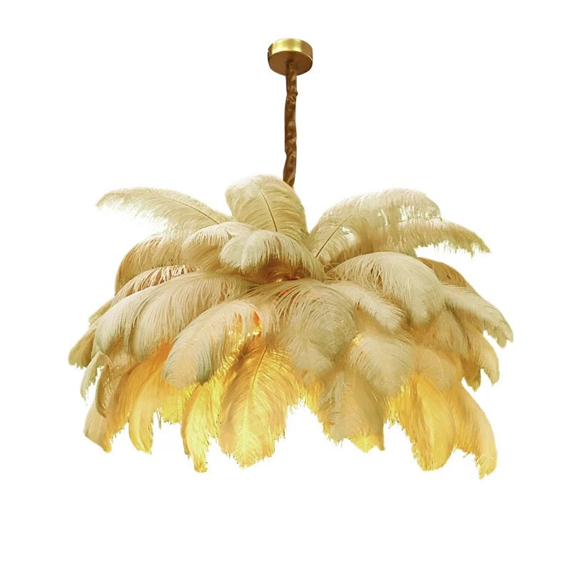 Nordic Ostrich Feather Pendant Lamp – Elegant & Ethereal Glow - Lumos Glows Warm light white  customized 100cm 34 feathers