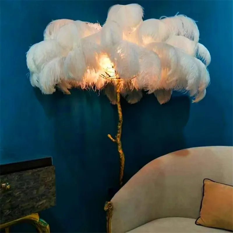 Ostrich Palmera Feather Lamp | Tropical Palm Tree Table & Floor Lamp - Lumos Glows Resin material White feather