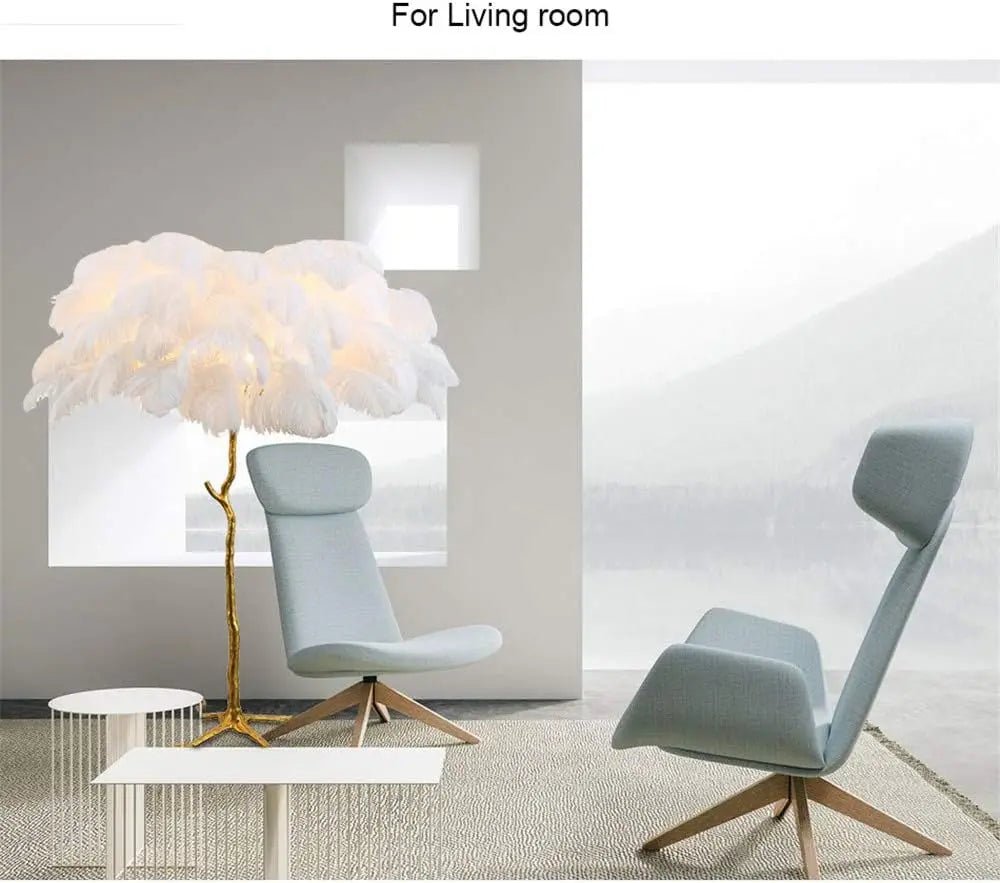 Ostrich Palmera Feather Lamp | Tropical Palm Tree Table & Floor Lamp - Lumos Glows Resin material White feather