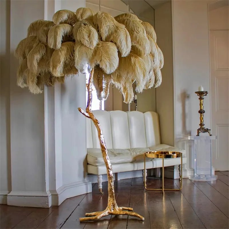 Ostrich Palmera Feather Lamp | Tropical Palm Tree Table & Floor Lamp - Lumos Glows  material White feather
