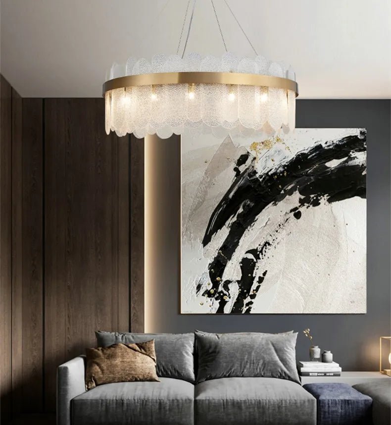 Patina Gold & Rounded Glass Ring Chandelier - Lumos Glows200000531:175D40cm 7 light