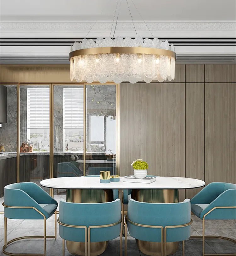 Patina Gold & Rounded Glass Ring Chandelier - Lumos Glows200000531:175D40cm 7 light