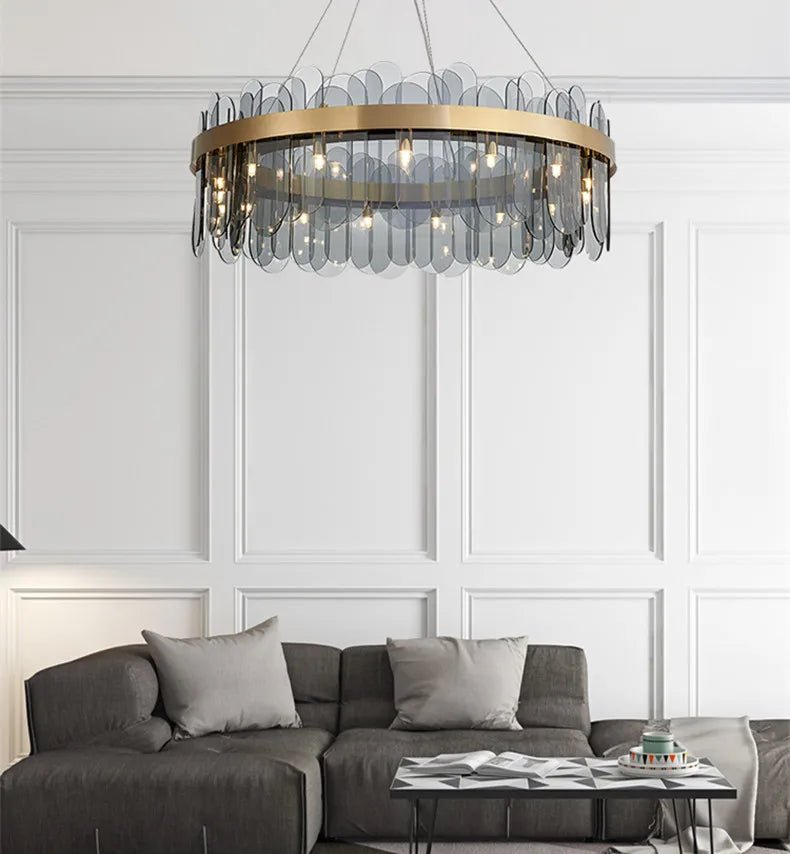 Patina Gold & Rounded Glass Ring Chandelier - Lumos Glows200000531:175D40cm 7 light