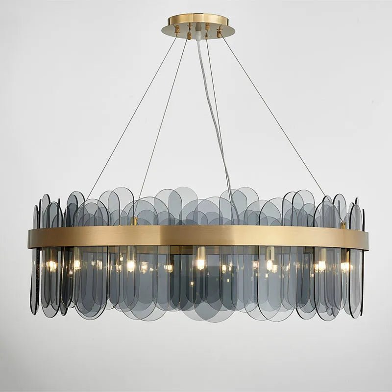Patina Gold & Rounded Glass Ring Chandelier - Lumos Glows200000531:175D40cm 7 light