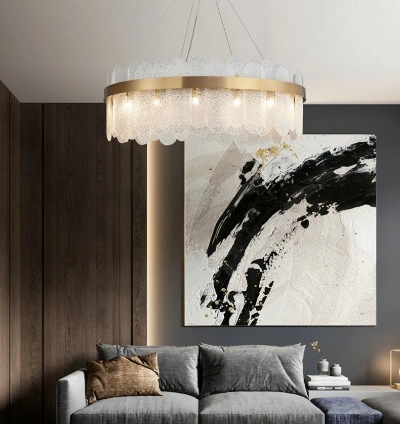 Patina Gold & Rounded Glass Ring Chandelier - Lumos Glows200000531:175D40cm 7 light