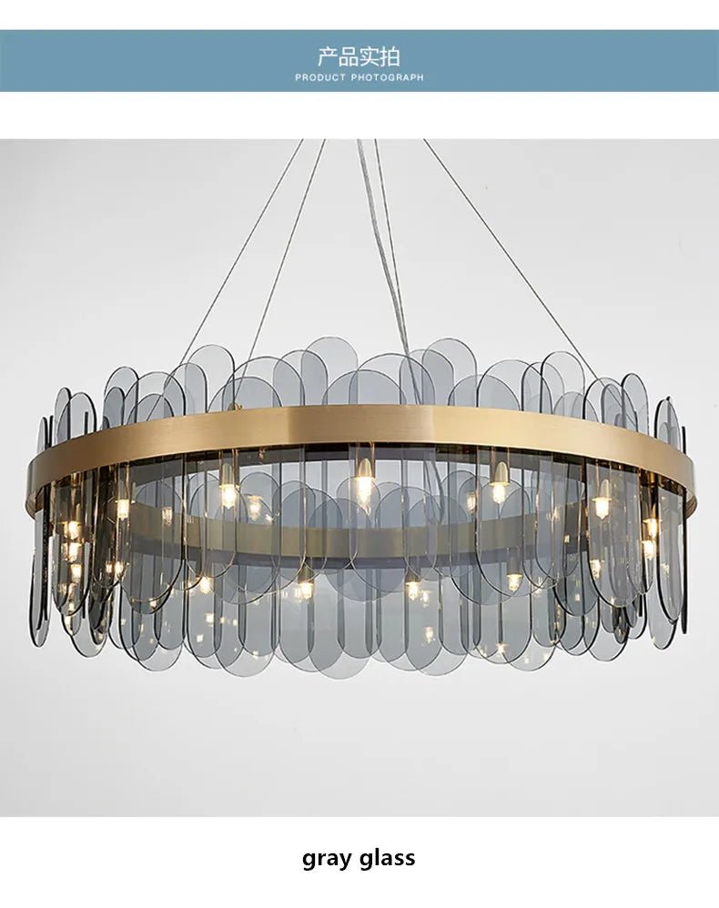 Patina Gold & Rounded Glass Ring Chandelier - Lumos Glows200000531:175D40cm 7 light
