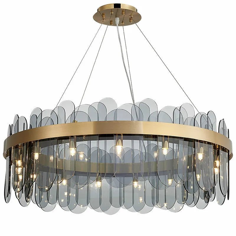 Patina Gold & Rounded Glass Ring Chandelier - Lumos Glows200000531:175D40cm 7 light